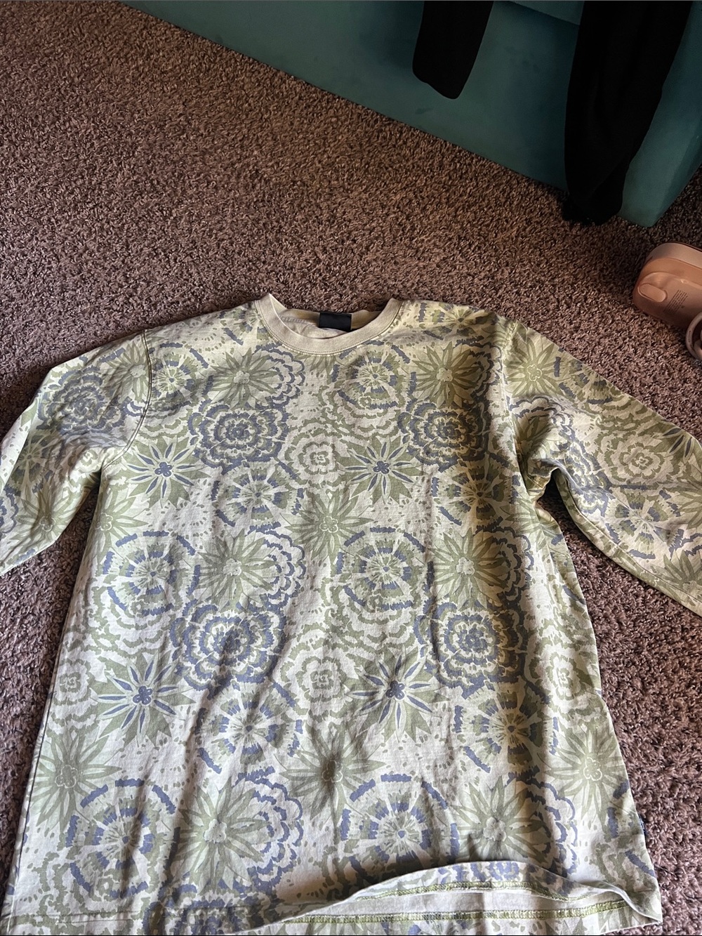 Long Sleeve Floral Print Men's Shirt - Green